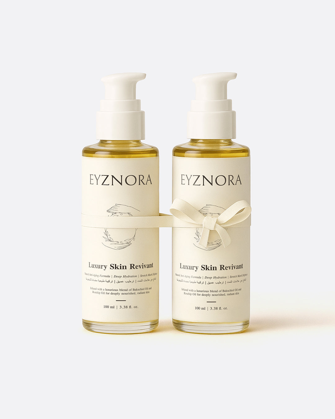 EYZNORA Luxury Skin Revivant Pack of Two – Natural Anti-Aging and Deep Hydration Skincare with Bakuchiol and Rosehip Oil – 100ml Bottles for Radiant, Nourished Skin